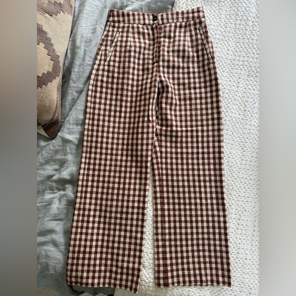 Sezane Brown plaid pants 36 - Picture 1 of 2